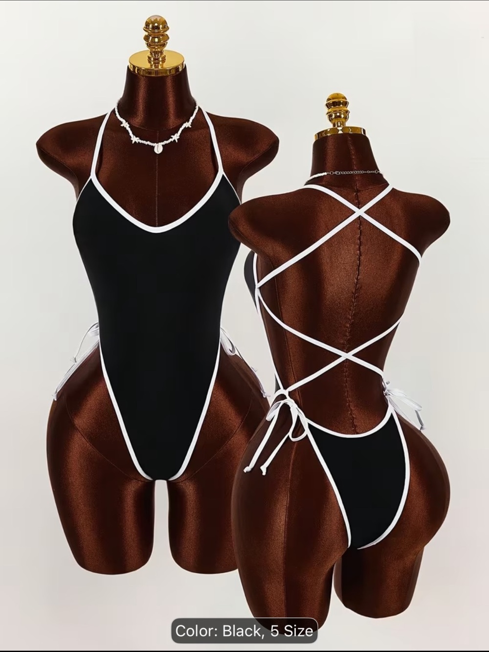 NWT Black One-Piece High-Cut Swimsuit with White Trim